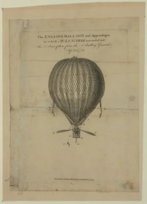 Framed Print : The English balloon and appendages in which Mr. Lunardi asce Framed Print : The English balloon and appendages in which Mr. Lunardi asce
