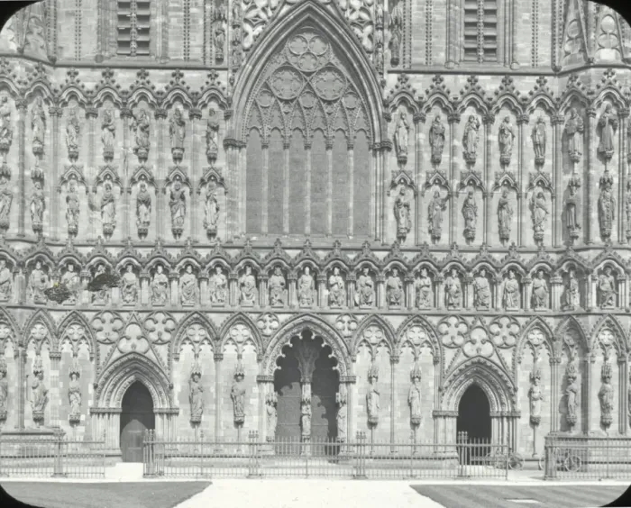 Framed Print : English Cathedrals - Statue, west front Lichfield