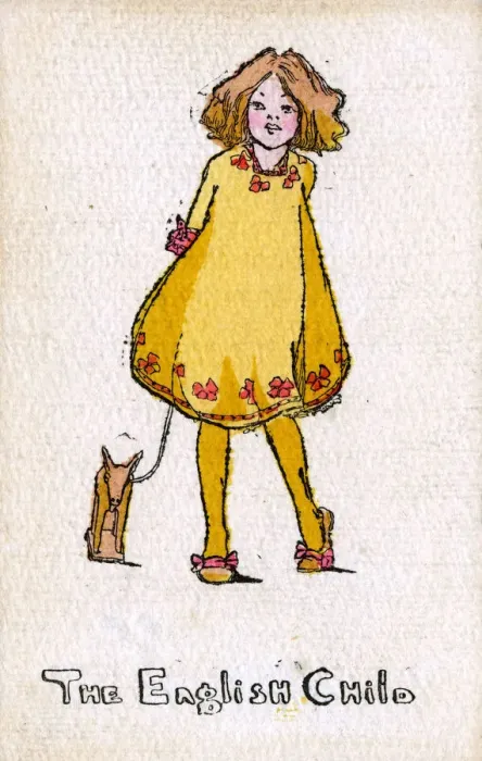 Framed Print : The English Child - Young girl in yellow dress - toy horse