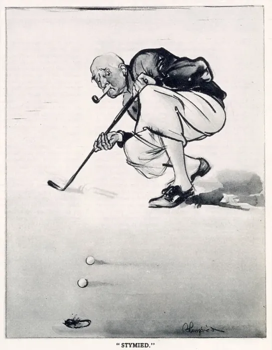 Framed Print : The English Daumier Looks On Life: English Types By Blampied. Series 3: Business And Leisure A mature golfer considers his next move. Date: 1933