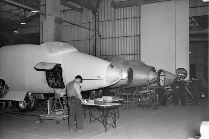 Framed Print : English Electric B2 and T4 nose fuselages in the spray shop Framed Print : English Electric B2 and T4 nose fuselages in the spray shop