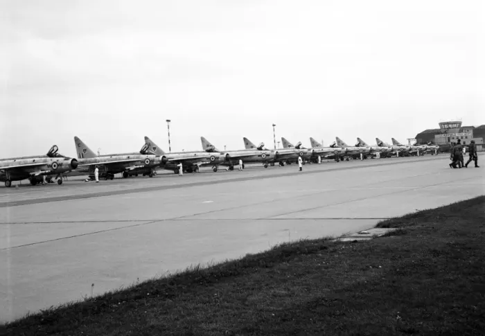 Framed Print : English Electric Lightnings x 11 from 74 Squadron RAF Framed Print : English Electric Lightnings x 11 from 74 Squadron RAF