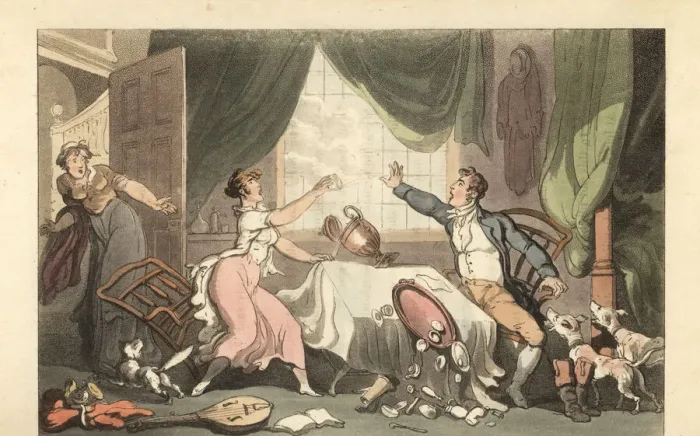 Framed Print : English gentleman arguing with his wife over money Framed Print : English gentleman arguing with his wife over money