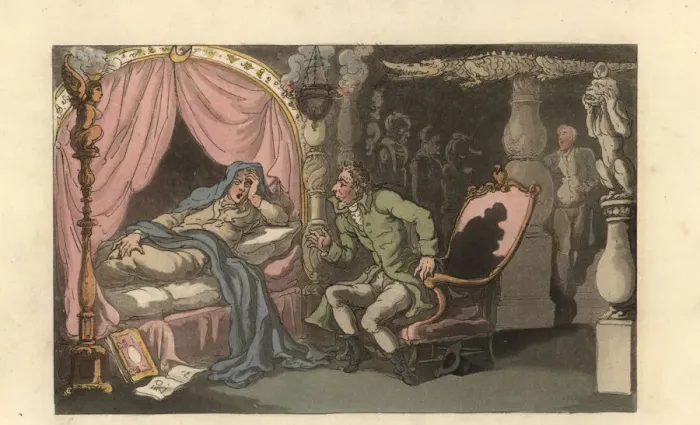 Framed Print : English gentleman consulting a somniloquist, 18th century Framed Print : English gentleman consulting a somniloquist, 18th century