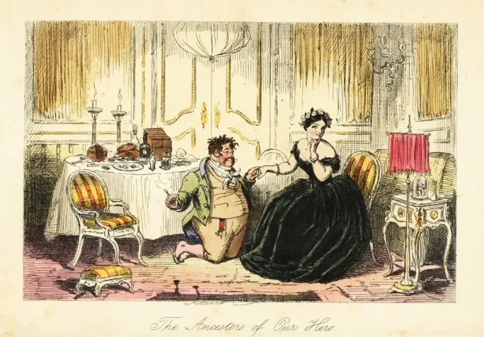 Framed Print : English gentleman courting a young lady in a restaurant Framed Print : English gentleman courting a young lady in a restaurant