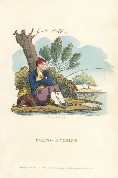 Framed Print : English gentleman fishing on a river bank, Regency era Framed Print : English gentleman fishing on a river bank, Regency era