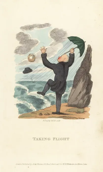 Framed Print : English gentleman losing his wig and hat, Regency era Framed Print : English gentleman losing his wig and hat, Regency era