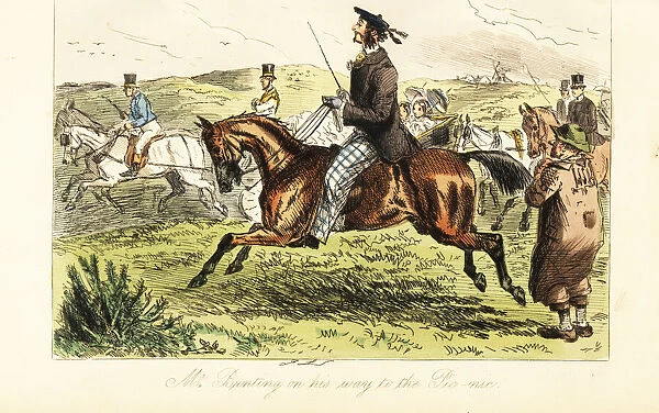 English gentleman riding a horse on his way to a picnic