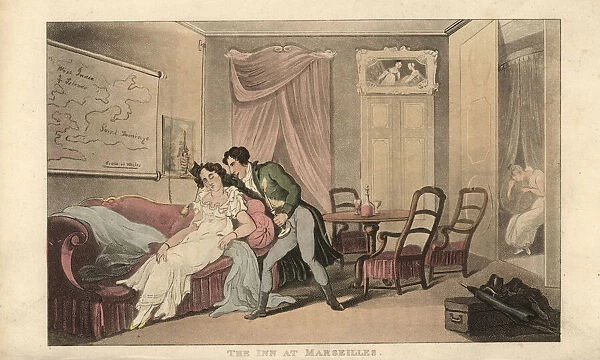 English gentleman and sleeping woman in a hotel room