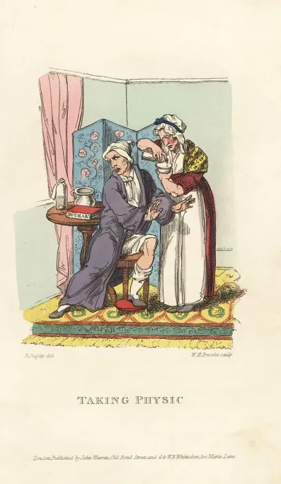 Framed Print : English gentleman taking medicine, Regency era