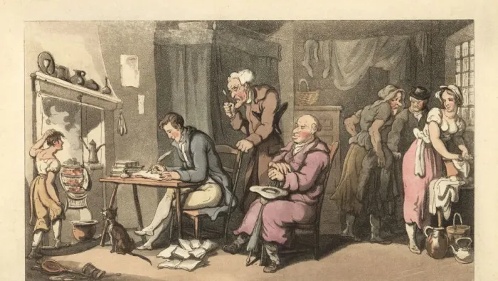 Framed Print : English gentleman writing a begging letter in a decrepit Framed Print : English gentleman writing a begging letter in a decrepit