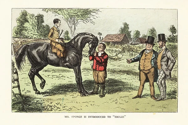 Two English gentlemen evaluating a horse in a paddock
