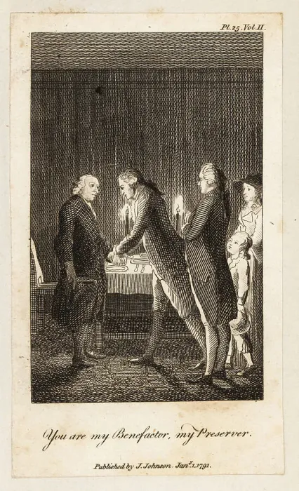 Framed Print : English gentlemen shaking hands in a dining room, 18th century Framed Print : English gentlemen shaking hands in a dining room, 18th century