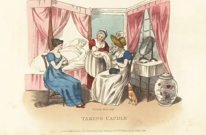 Framed Print : English ladies celebrating the birth of a child, Regency era Framed Print : English ladies celebrating the birth of a child, Regency era