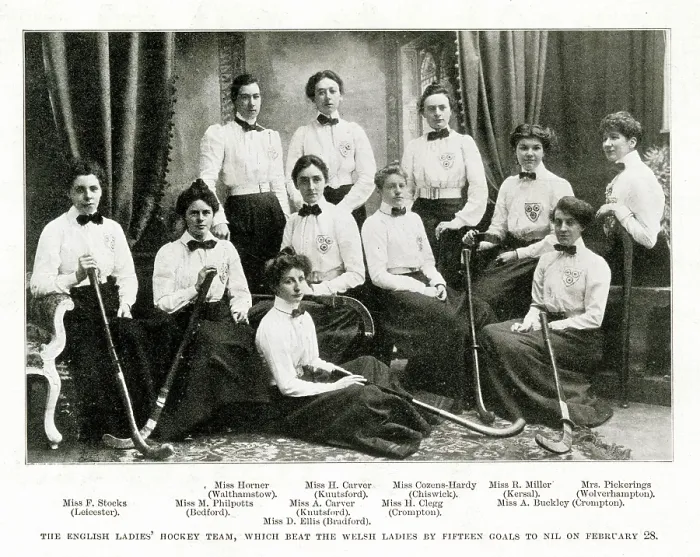 Framed Print : English Ladies Hockey Team, which beat the Welsh ladies by fifteen goals to nil. Date: February 1902 Framed Print : English Ladies Hockey Team, which beat the Welsh ladies by fifteen goals to nil. Date: February 1902