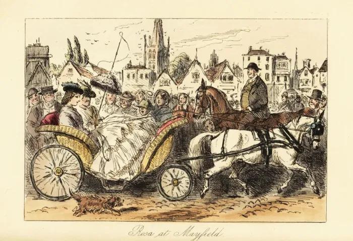 Framed Print : English lady driving a carriage through the busy streets Framed Print : English lady driving a carriage through the busy streets