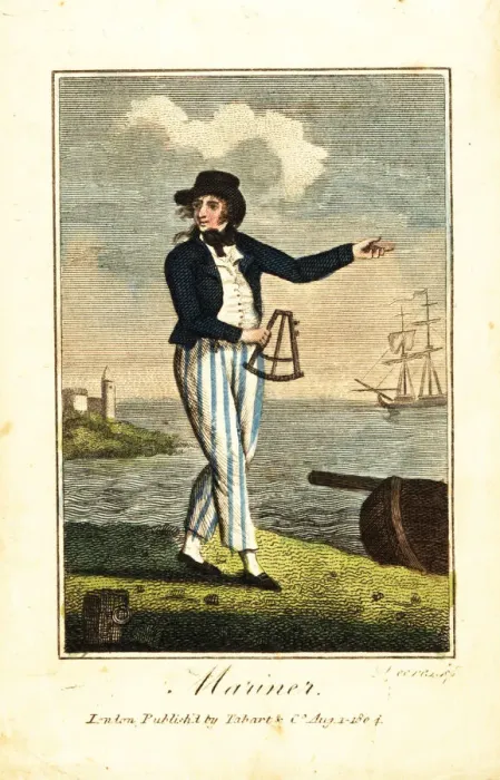 Framed Print : English mariner with sextant on a beach in Framed Print : English mariner with sextant on a beach in