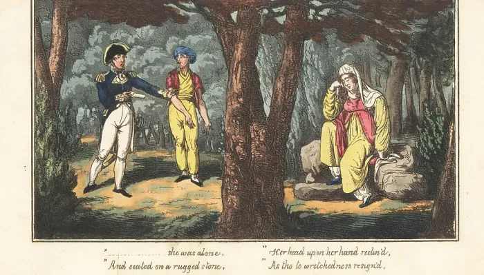 Framed Print : English naval officer finds a weeping odalisk, Regency era Framed Print : English naval officer finds a weeping odalisk, Regency era