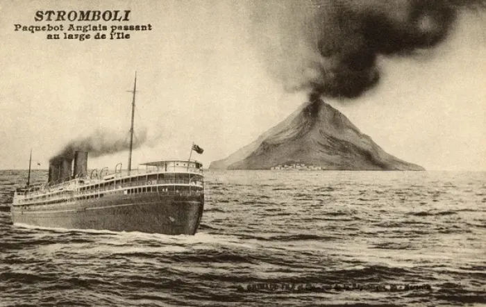 Framed Print : English Packet Boat passes Stromboli Framed Print : English Packet Boat passes Stromboli