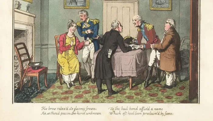 Framed Print : English Regency naval officer settling his gambling debts Framed Print : English Regency naval officer settling his gambling debts