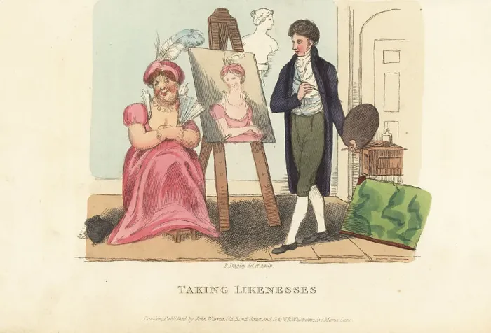 Framed Print : English society portraitist and his client, Regency era Framed Print : English society portraitist and his client, Regency era
