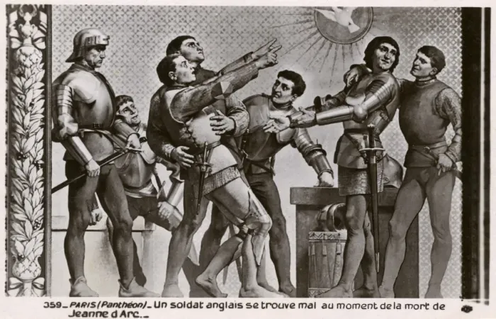 Framed Print : English soldier is taken ill at the death of Joan of Arc Framed Print : English soldier is taken ill at the death of Joan of Arc