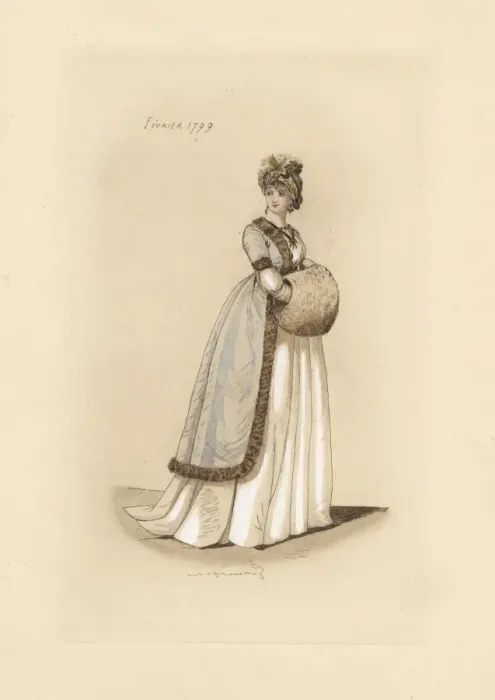 Framed Print : English woman in the fashion of February 1799 Framed Print : English woman in the fashion of February 1799