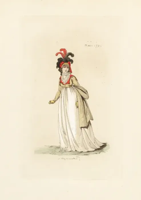 Framed Print : English woman in the fashion of March 1796 Framed Print : English woman in the fashion of March 1796