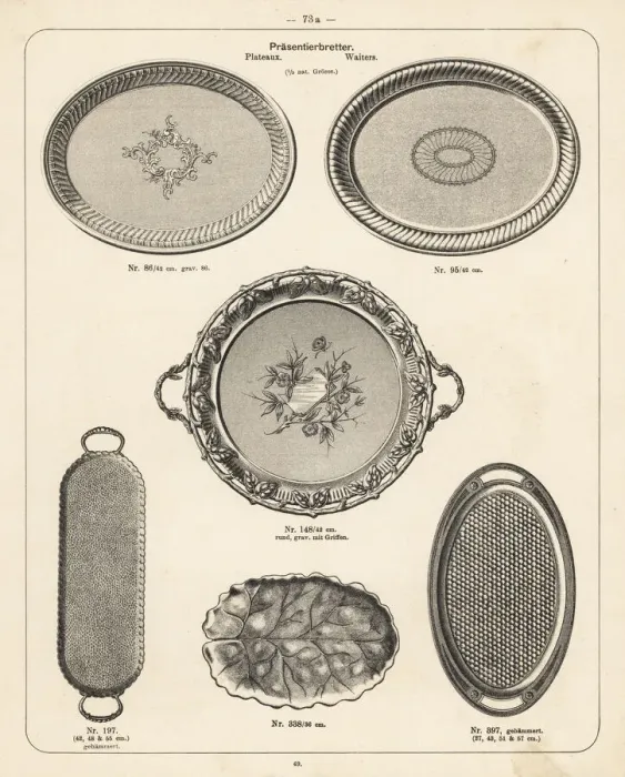 Framed Print : Engraved metal platters and waiters Framed Print : Engraved metal platters and waiters