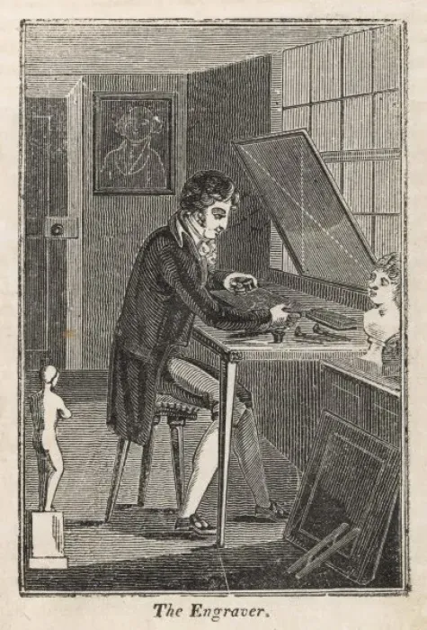 Framed Print : Engraver in Studio 1827 Framed Print : Engraver in Studio 1827