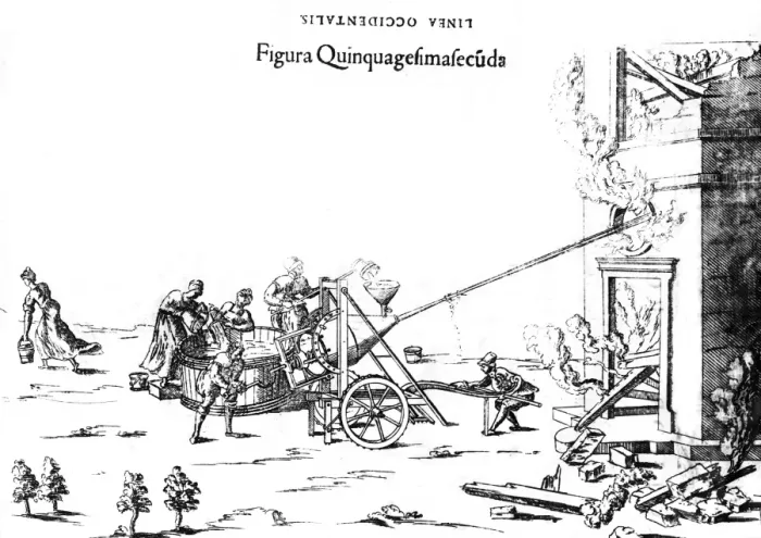 Framed Print : Engraving of worm-driven fire squirt Framed Print : Engraving of worm-driven fire squirt