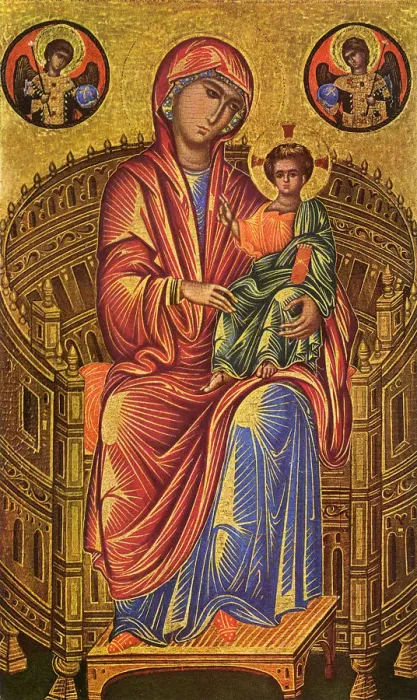 Framed Print : Enthroned Madonna and Child - Byzantine School Framed Print : Enthroned Madonna and Child - Byzantine School