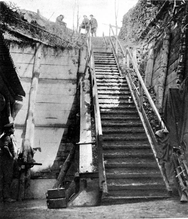 Framed Print : The entrance to a captured German dug-out Framed Print : The entrance to a captured German dug-out