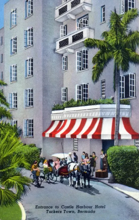 Framed Print : Entrance to Castle Harbour Hotel, Tuskers Town, Bermuda. Date: circa 1950s Framed Print : Entrance to Castle Harbour Hotel, Tuskers Town, Bermuda. Date: circa 1950s