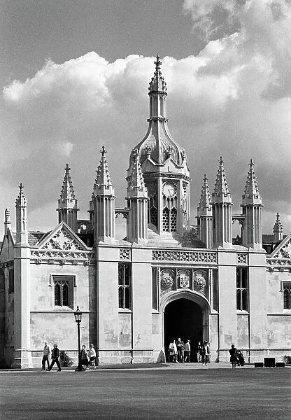 The front entrance clock tower of Kings College, Cambridge