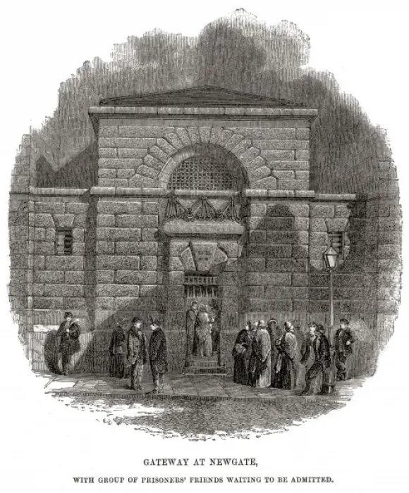 Framed Print : Entrance gate with waiting visitors, Newgate Prison Framed Print : Entrance gate with waiting visitors, Newgate Prison