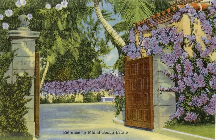 Framed Print : Entrance to Miami Beach Estate, Florida, USA Date: 1941 Framed Print : Entrance to Miami Beach Estate, Florida, USA Date: 1941