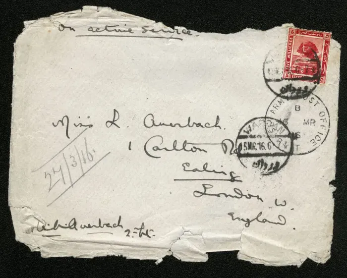 Framed Print : Envelope from Egypt addressed to Miss L Auerbach, WW1 Framed Print : Envelope from Egypt addressed to Miss L Auerbach, WW1