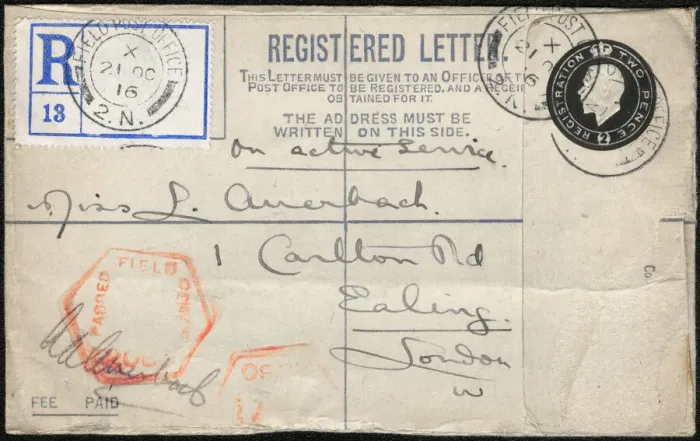 Framed Print : Envelope from France addressed to Miss L Auerbach, WW1 Framed Print : Envelope from France addressed to Miss L Auerbach, WW1