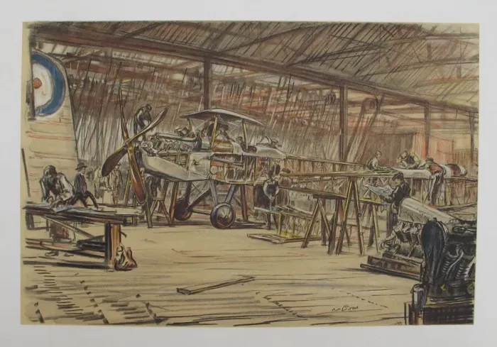 Framed Print : Erecting Aeroplanes, by Muirhead Bone, WW1 Framed Print : Erecting Aeroplanes, by Muirhead Bone, WW1