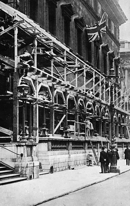 Framed Print : Erecting coronation seats in front of Reform Club Framed Print : Erecting coronation seats in front of Reform Club