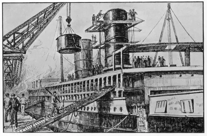 Framed Print : Erecting the Funnels Framed Print : Erecting the Funnels
