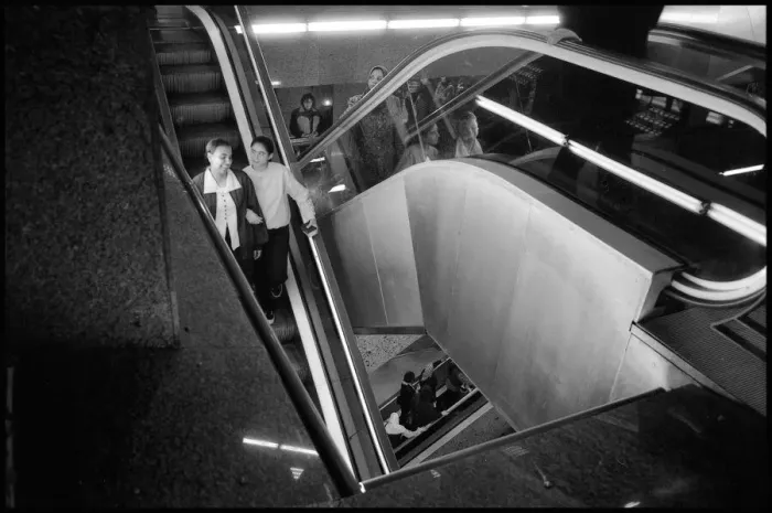 Framed Print : Escalator in Egyptian store, Egypt. Date: 1980s Framed Print : Escalator in Egyptian store, Egypt. Date: 1980s