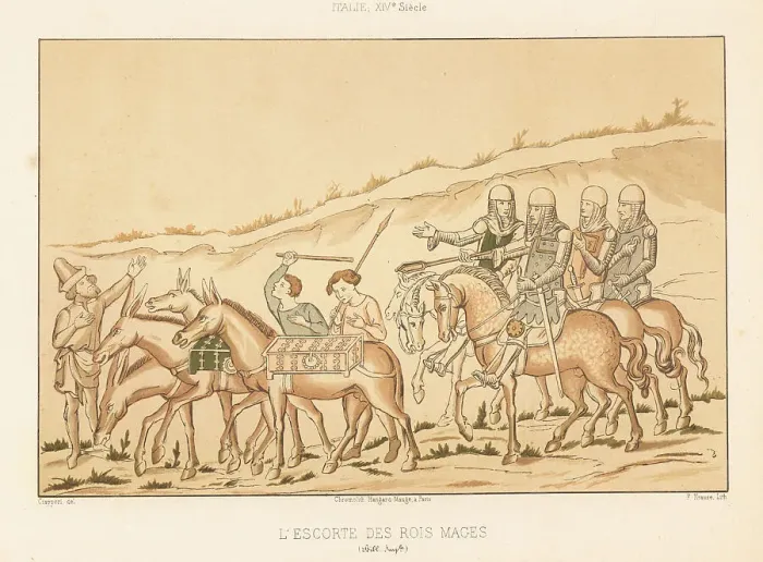 Framed Print : Escort of the three WIse Men, 14th century Italian manuscript Framed Print : Escort of the three WIse Men, 14th century Italian manuscript