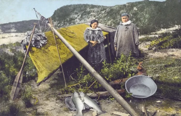 Framed Print : Eskimo couple with skin boat - Alaska, USA