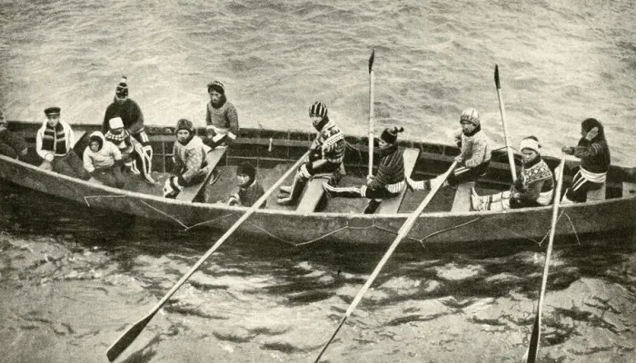 Framed Print : Eskimos rowing a boat, Greenland Framed Print : Eskimos rowing a boat, Greenland