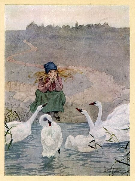Esmilda consoled by sympathetic swans