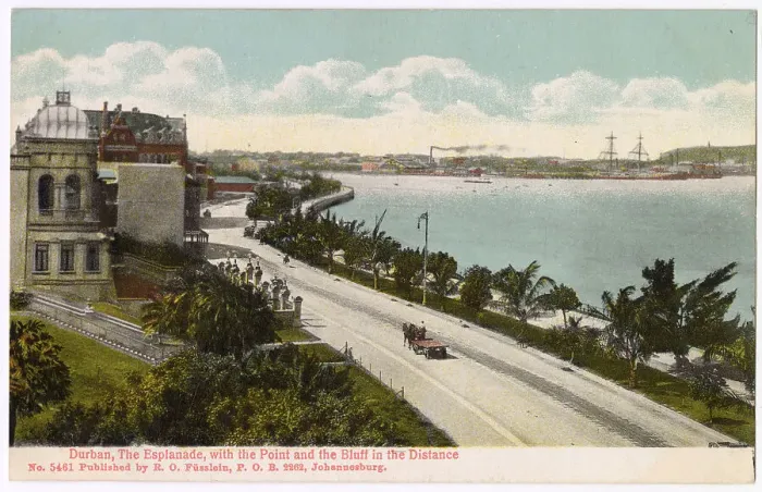Framed Print : Esplanade, Durban, Natal Province, South Africa, with Point and Bluff in the distance, Marine Hotel and Durban Club on the left. Date: circa 1908 Framed Print : Esplanade, Durban, Natal Province, South Africa, with Point and Bluff in the distance, Marine Hotel and Durban Club on the left. Date: circa 1908