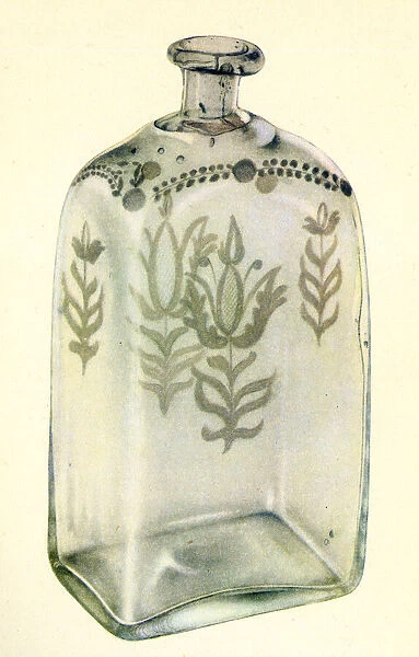 Etched Stiegel-type American glass bottle