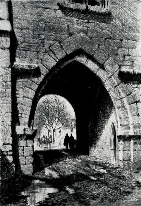 Framed Print : Etching of Rothenburg Gate in Dinklesbuhl, a historic town in central Franconia, Germany. Date: circa 1930 Framed Print : Etching of Rothenburg Gate in Dinklesbuhl, a historic town in central Franconia, Germany. Date: circa 1930